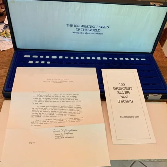 Collection of 25 mini sterling silver stamps from around the world in hard case - Picture 5 of 14